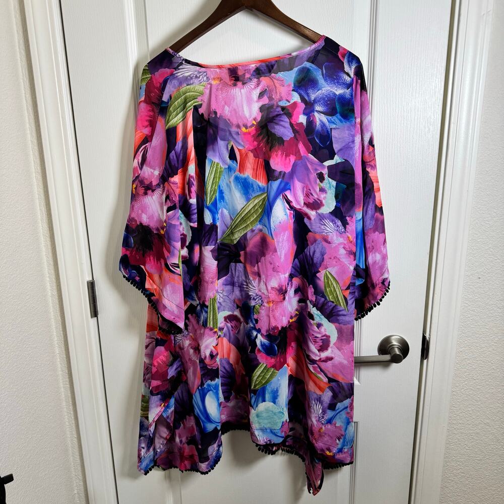 Lands End Swimsuit Cover-up Floral  Knee Length Kaftan Dress Women’s M 10/12 - Picture 3 of 8